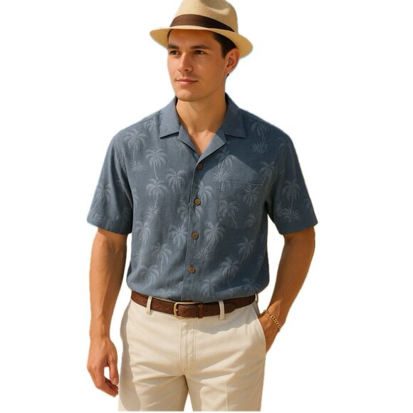 Tommy Bahama Other - Tommy Bahama Men’s 100% Silk Hawaiian Palms Button Down Shirt Blue Large